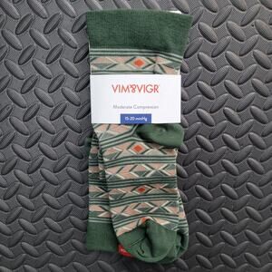 VIM & VIGR Compression Socks 15–20 mmHg Green Pattern Crew Socks NWT Size M/L